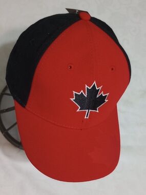 Red and Black Baseball Cap with Maple Leaf Patch